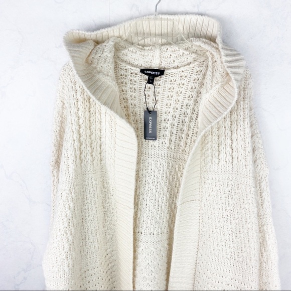[Express] Textured Knit Stitch Long Hooded Cardigan - Picture 5 of 6